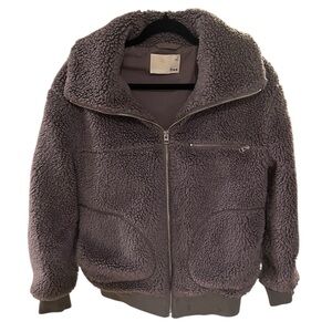 Aritzia Wilfred Free Charcoal Gray Sherpa Teddy Bomber Jacket- Size S